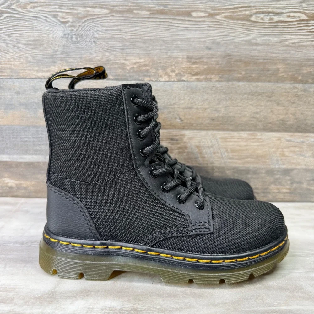 Dr.‎ Martens Combs J Kids Black Extra Tough Nylon Combat Boots Size 12 US Kids